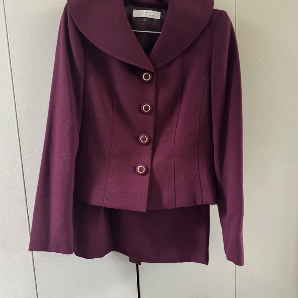 Tahari Plum Skirt Set with Buttoned Jacket